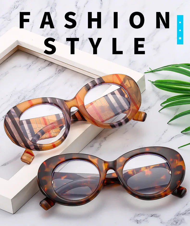 Retro Stripe Yellow Anti Blue Light Glasses For Women 2025 Luxury Brand Large Round Eyeglasses Frame Retro Transparent Glasses