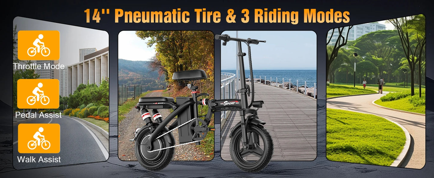 Electric Bike for Adults Teens, 1200W Peak Motor, 25MPH Folding E-Bike, 480/720Wh Battery, 40 Miles Range, Advanced 6 Shock