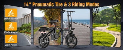 Electric Bike for Adults Teens, 1200W Peak Motor, 25MPH Folding E-Bike, 480/720Wh Battery, 40 Miles Range, Advanced 6 Shock