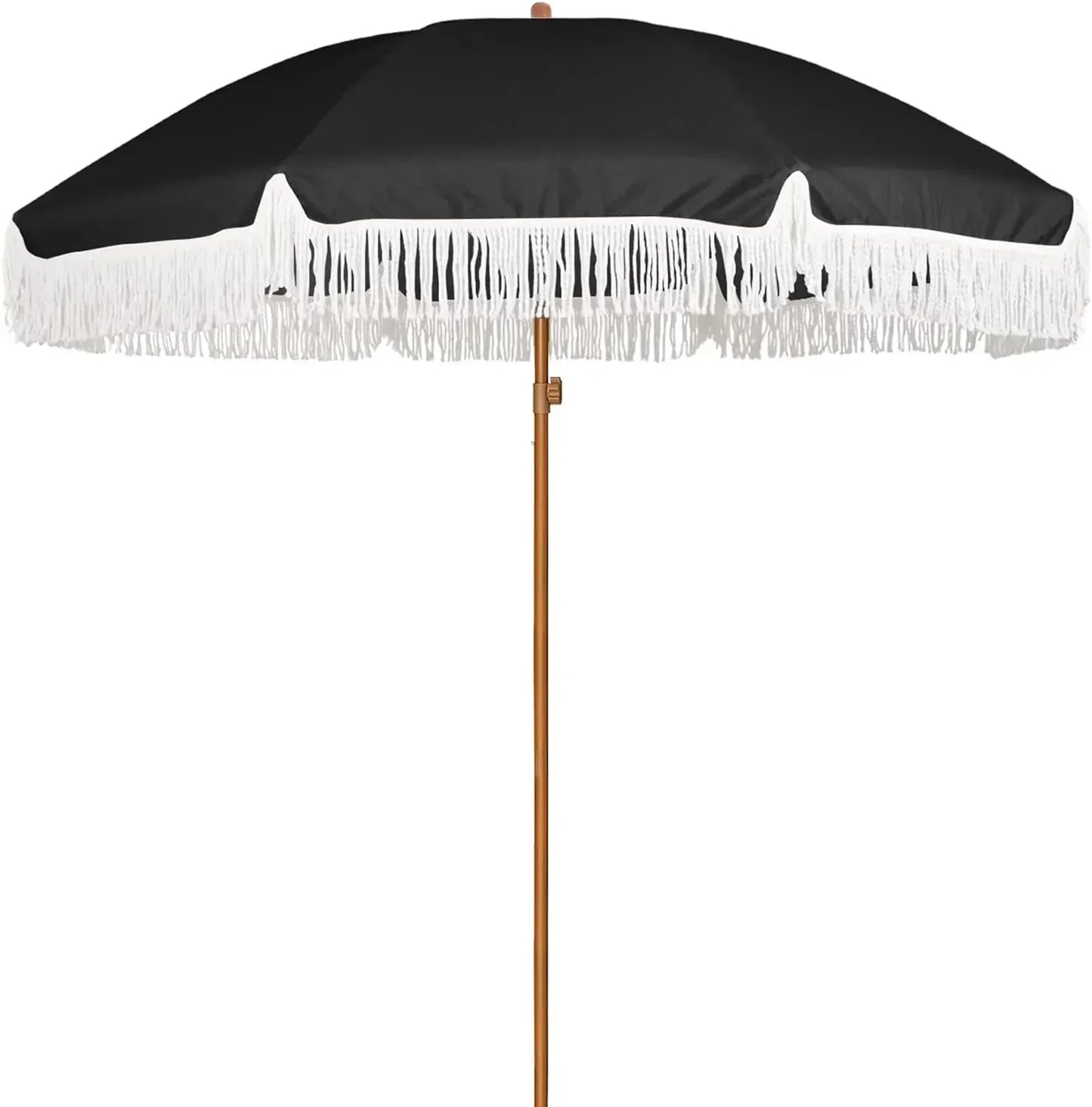 #For 7ft Patio Umbrella with Fringe Outdoor Tassel Umbrella UPF50+ Premium Steel Pole and Ribs Push Button Tilt,  Gazebo&