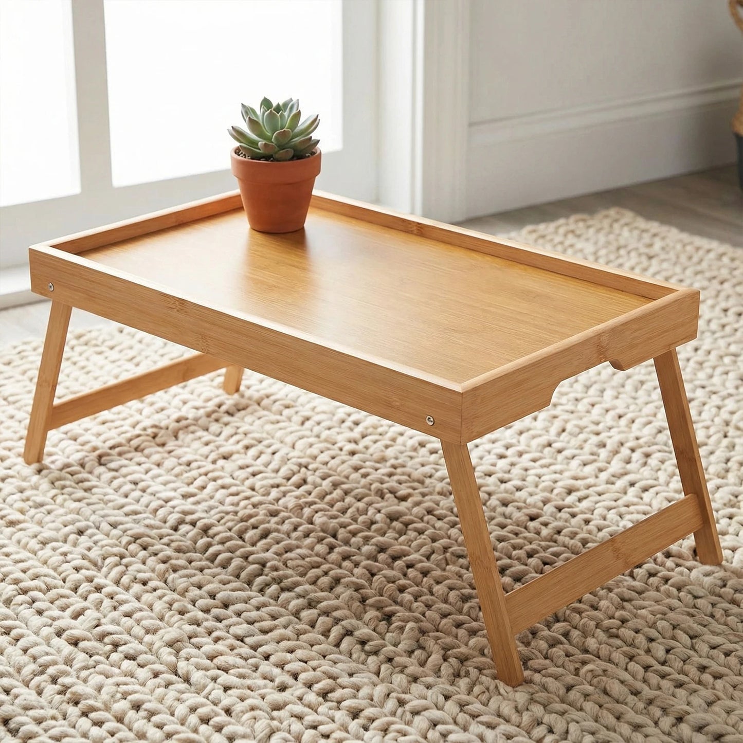 Portable Multifunctional Bamboo Bed Tray Table with Folding Legs Breakfast in Bed Tray for Sofa Serving Eating Working Reading