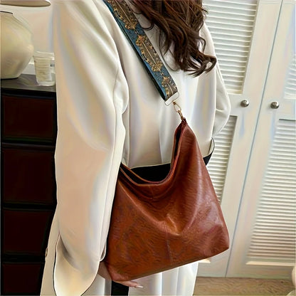 Bohemian Style Women Shoulder Bag, Vintage Wide Strap Crossbody with Intricate Embroidery, Versatile for Casual Commuting Wear
