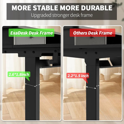 55 * 30 Inches Electric Standing Widened Desk Adjustable Height with 4 Drawers, Double Storage Shelves Stand Up, Customized