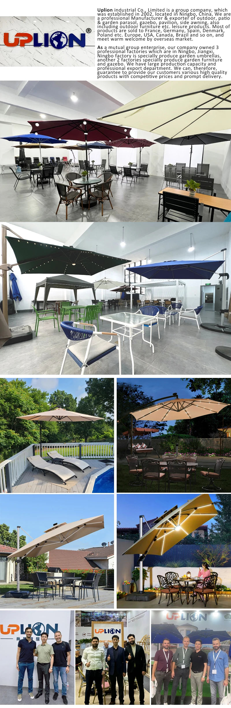 Uplion Modern Large 3M*3M  8ribs with LED Mini Roma Umbrella Double Roof Patio Umbrella Garden  Cantilever Parasol