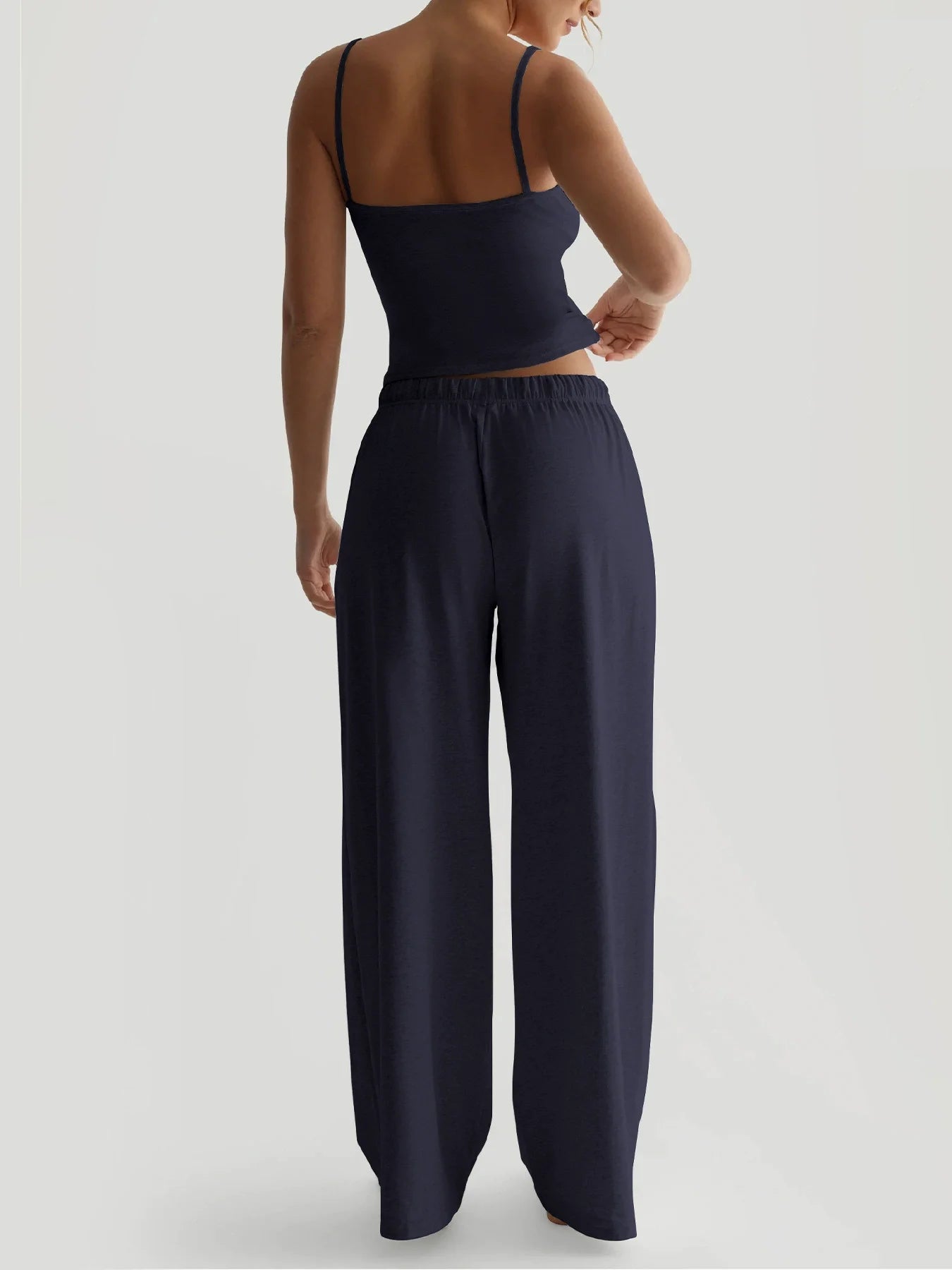 2026 Women's Summer Leisure Pants Outfits Fashion Solid Halter Tie-Up Backless Tank Tops Wide-Leg Pants 2 Pieces Set Streetwear