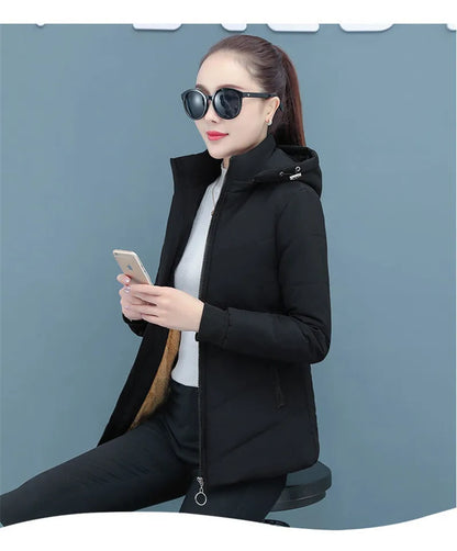 2025 New Women Add Velvet Cotton Jacket Female Winter Fleece Warm Hood Fashion Coat Ladies Down Padded Jackets M- 5XL Coat