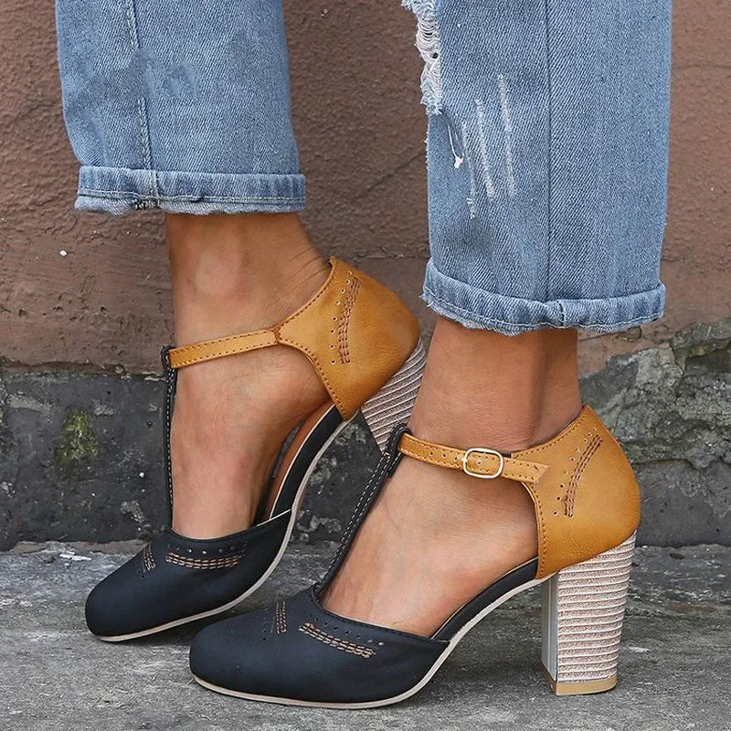 Mary Janes High Heels Women Spring Autumn Shoes Women Round Toe Block Heel Shoes Square Heel Leisure Casual  Rome Pumps fgh