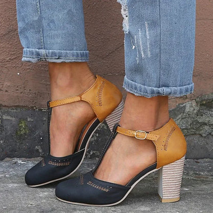 Mary Janes High Heels Women Spring Autumn Shoes Women Round Toe Block Heel Shoes Square Heel Leisure Casual  Rome Pumps fgh