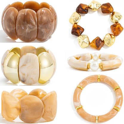 IngeSight.Z 6 Style Boho Punk Geometric Acrylic Resin Elasticity Bangles Women Vintage CCB Beads Bangle Bracelets Charm Jewelry