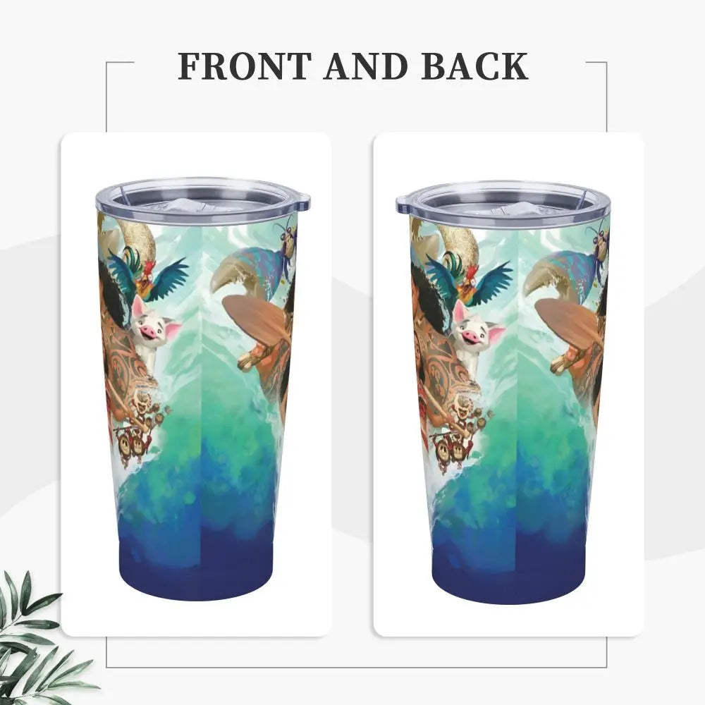 Moana and Pua Cartoon Movie Insulated Tumbler with Straws Stainless Steel Coffee Mugs Double Wall Car Bottle Cups 20oz
