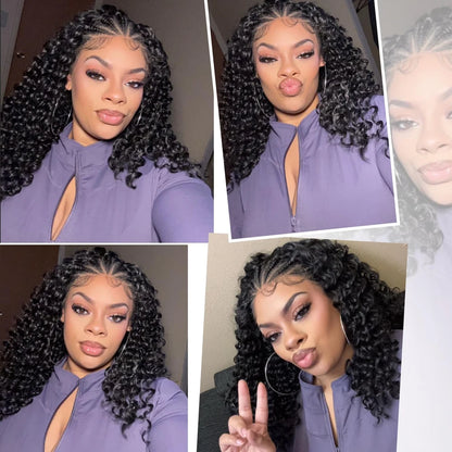 Kinky Curly Braided Wig With Baby Hair Natural Color Curly 13X4 Transparent Synthetic Lace Front Wigs Braid Wig For Black Women