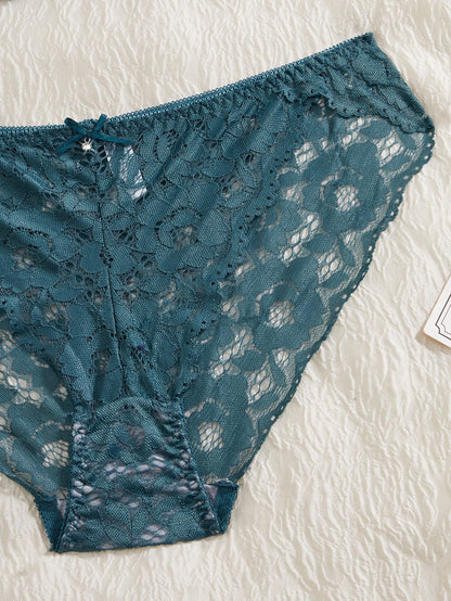 Women's Sexy Lingerie Set Lace Patchwork Solid Color Bowknot Rhinestone Embellished Push-Up Double Shoulder Strap Unlined Comfortable Underwear, Lace Semi-Transparent Breathable Panties