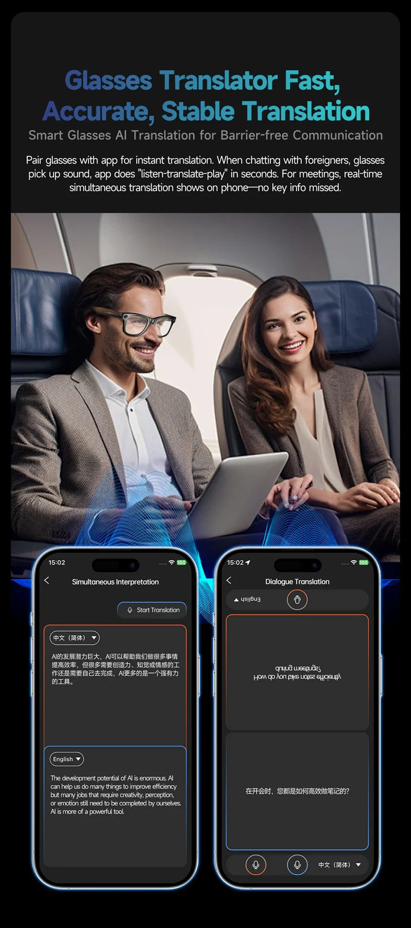HIWEGO New Smart Glasses 8MP HD Camera AI Glasses Photo Video Recording Waterproof Mini Anti-blue Camera Glasses for Man Women