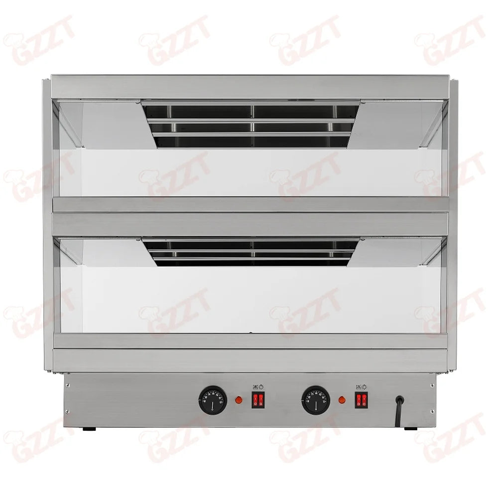 Stainless Steel Electric Commercial 2 Tier Dry Heating Fried Food Hamburger Pizza Warmer Showcase Dry Food Warmer Display