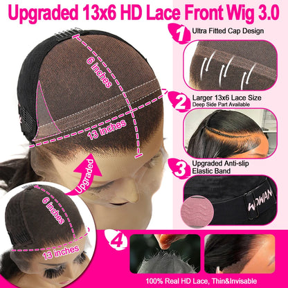 SKINLIKE Real HD Lace Front Wigs Kinky Straight 250% 13x4 Full Frontal Wigs Human Hair Wigs Peruvian Yaki Straight Melt Skins