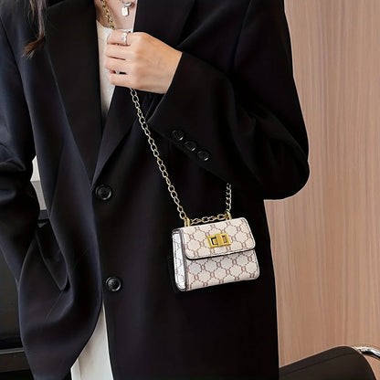 Stylish Mini Crossbody Bag with Geometric Pattern Faux Leather Buckle Closure Painted Edge Detail Faux Leather Lining Purse