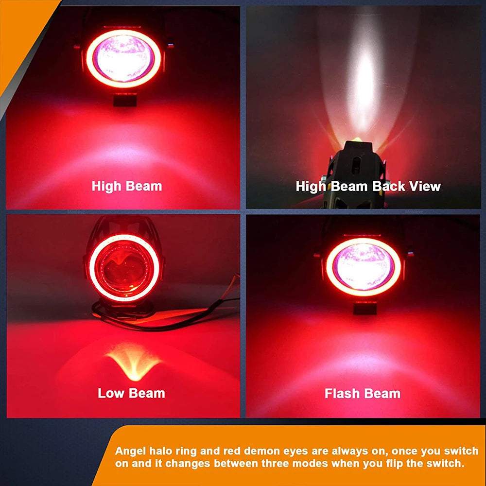 125W U7 LED Auxiliary Motorcycle Angel Eyes Headlight Explorers DRL Spotlights Bright LED Bicycle Lamp Accessories Foggers