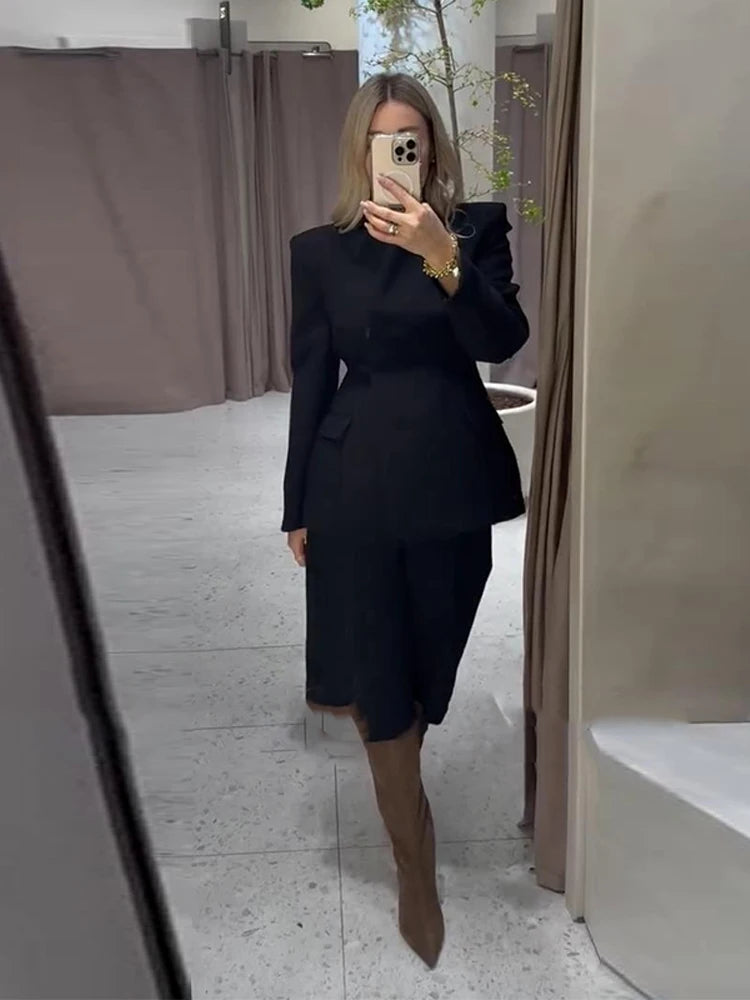 Elegant Solid Women's Blazer Trouser Suits Lapel Single-Breasted Wide Leg Pants Lady Set 2026 Spring 2 Pieces Set Women
