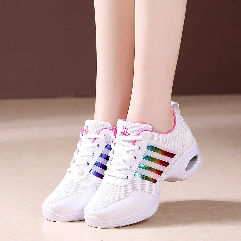 Dance Sneakers for Woman Jazz Shoes Mesh Modern Outsole Dance Sneakers Breathable Lightweight Dancing Fitness Shoes for Women