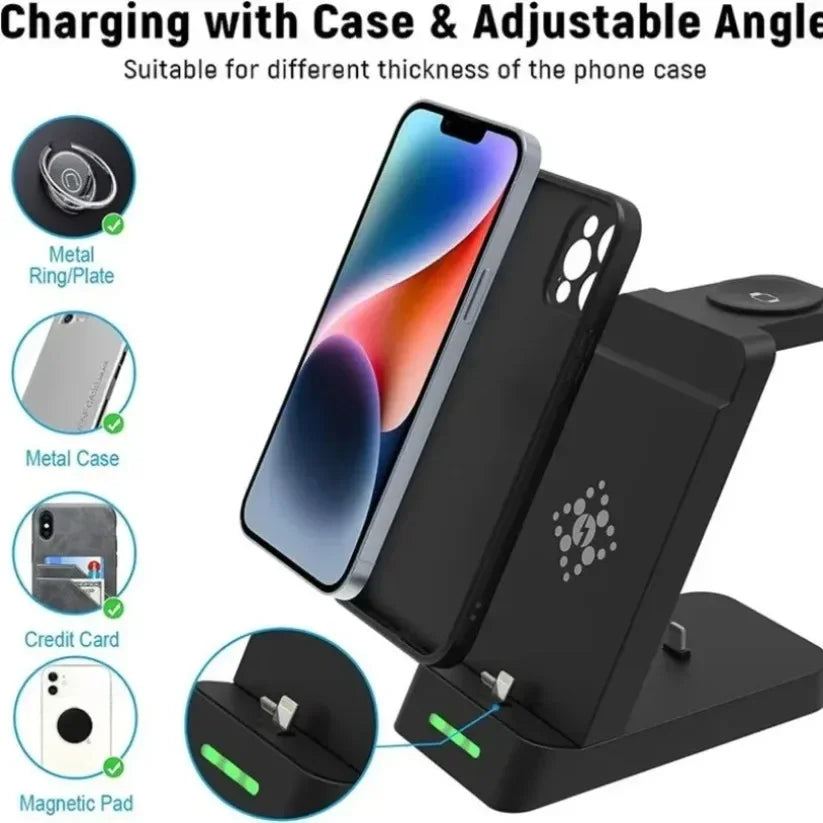3 in 1 Wireless Charger Stand Fast Charging Station - for iPhone 17-12/X Apple Watch AirPods Samsung Galaxy S25/S23/S22 Charger