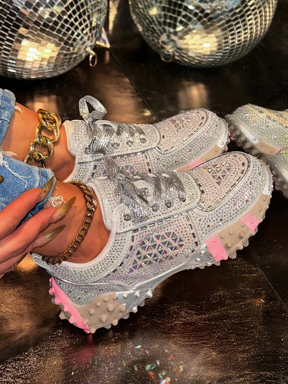 Women's Sport Shoes Crystal Sneakers Casual Flats Platform Shoes Woman 2025 Designer Brand Hiking Running Shoes Mujer