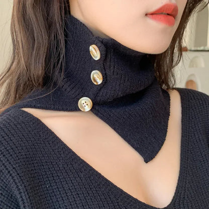 Winter Collar Scarf Windproof Warm Women Elegant Turtleneck Button Neck Cover Thermal Knitted Cold-proof Neck Guard Wrap