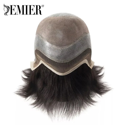 Full Head Wig For Men 6" Natural Straight Fine Mono With Pu Cap Men Wig 1/2" French Lace in Front Indian Human Hair Wig For Men