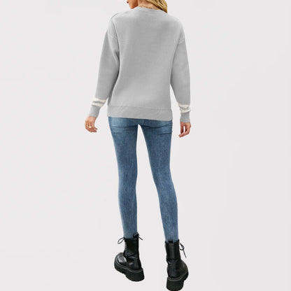 Women's Autumn and Winter New Crew-neck Monogram Jacquard Patchwork Pullover Sweater, Fashion Casual Spell Color Knit Sweater
