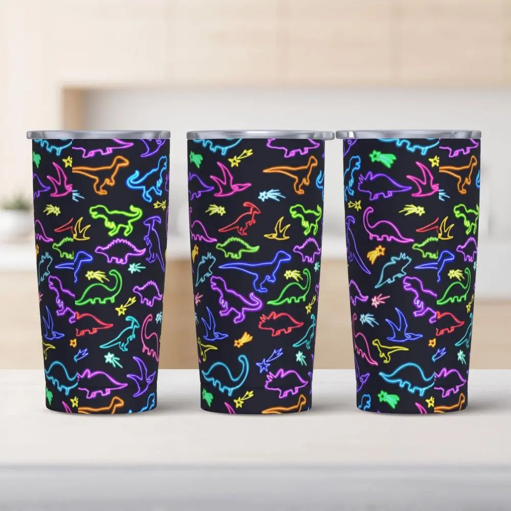 Stainless Steel Tumbler Dinosaur Silhouette Mugs Cup With Straws Animal Beach Cold Drink Water Bottle Insulated Thermal Mug