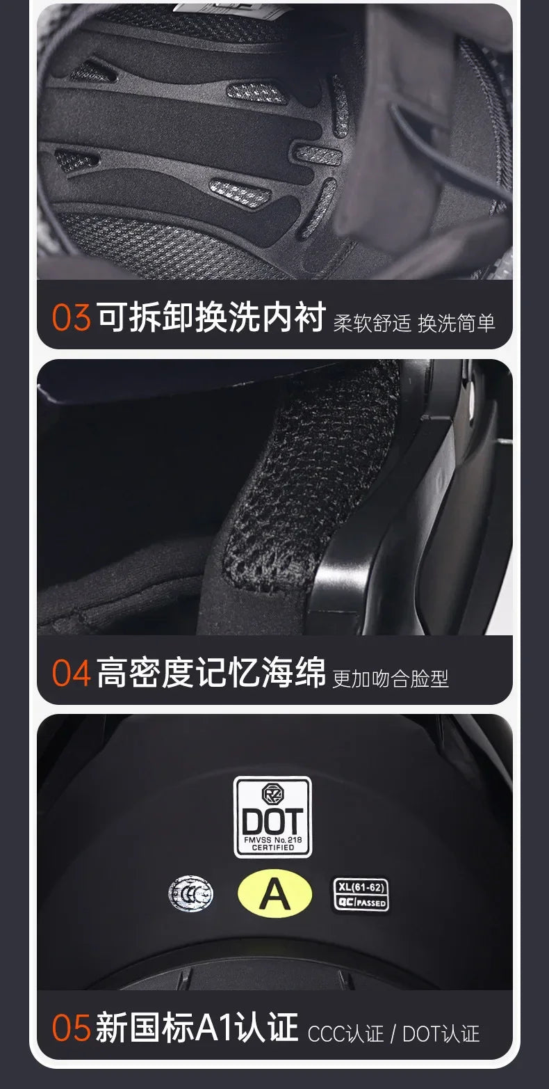 ORZ-103 Motorcycle Dual-Lens Helmet Men Women Bluetooth Full Helmet All Seasons Flip Helmet with Tail Wing DOT Certification