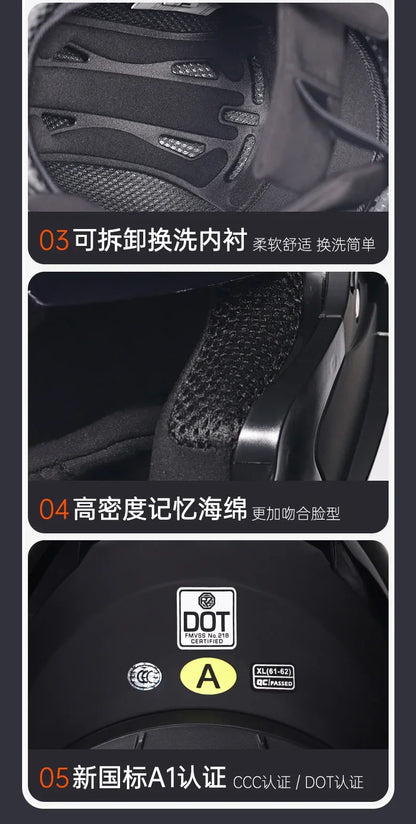 ORZ-103 Motorcycle Dual-Lens Helmet Men Women Bluetooth Full Helmet All Seasons Flip Helmet with Tail Wing DOT Certification