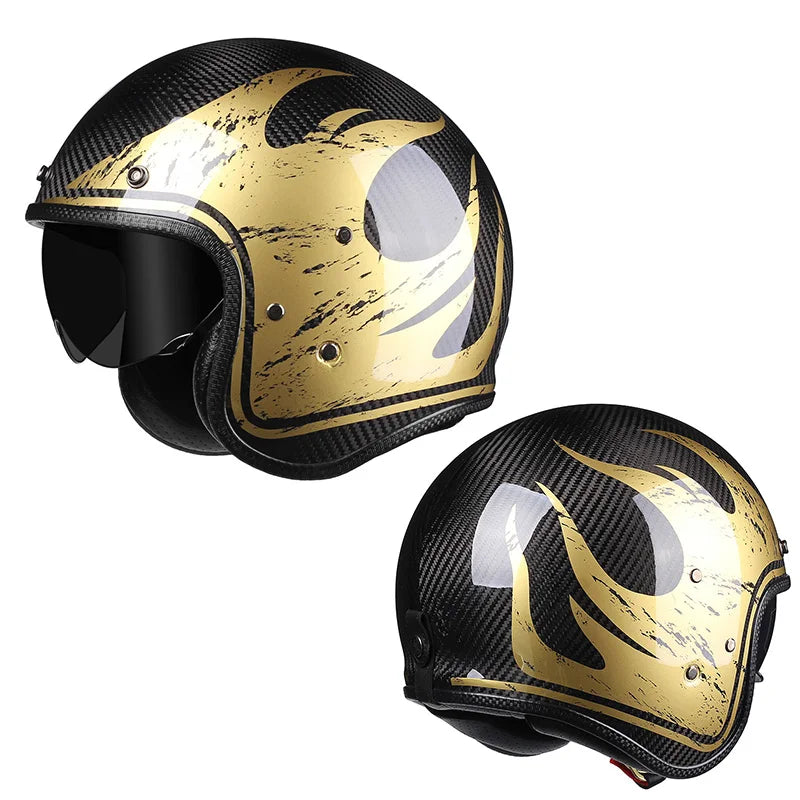 Durability 3K Carbon Fiber Black Gold Open Face Electric motorcycle Helmet for Man Woman DOT-Approved Enhance Riding Experience