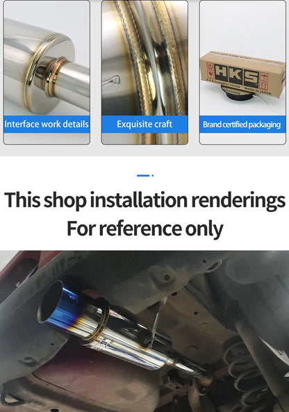 Car Exhaust Pipe Modified Parts HKS Muffler Straight Tailpipe Universal Outlet 89MM Glossy Silver Blue Stainless 51 63 76mm Fit