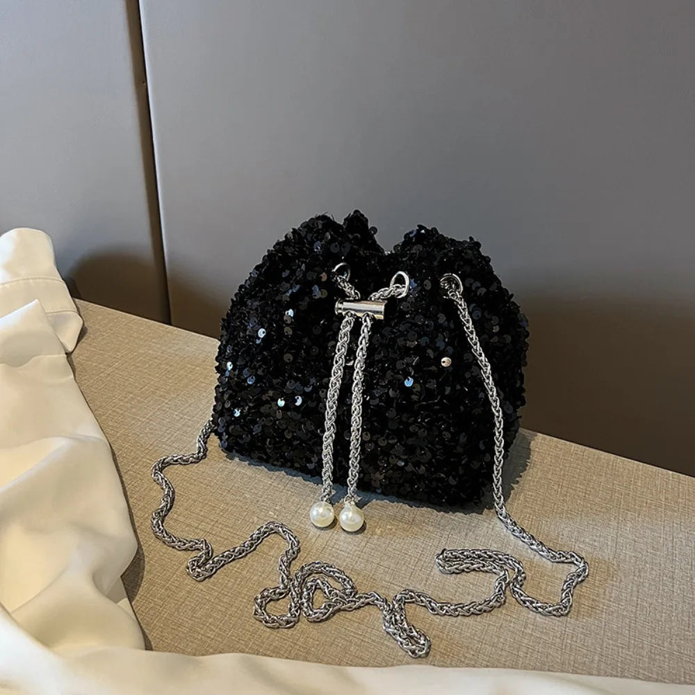 Good-looking Personality Sequin Women's New Korean Bucket Bag Bright Eyes Style Fashion Crossbody Dinner Single Shoulder Bags