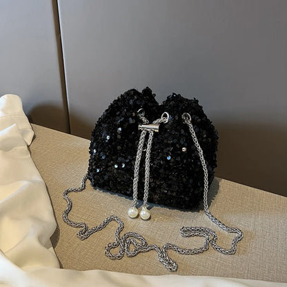 Good-looking Personality Sequin Women's New Korean Bucket Bag Bright Eyes Style Fashion Crossbody Dinner Single Shoulder Bags