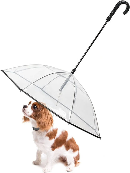 ATUBAN Dog Umbrella with Leash for Small Pets, Umbrella for Dogs Fits 20” Back Length Pets,J-Shape Handle,Clear Umbrella Surface