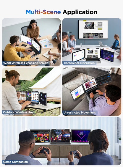 UPERFECT UFree Z14 Pro Wireless Triple Portable Monitor 14" Laptop Screen Extender with Stand /Sleeve Support AirPlay Miracast