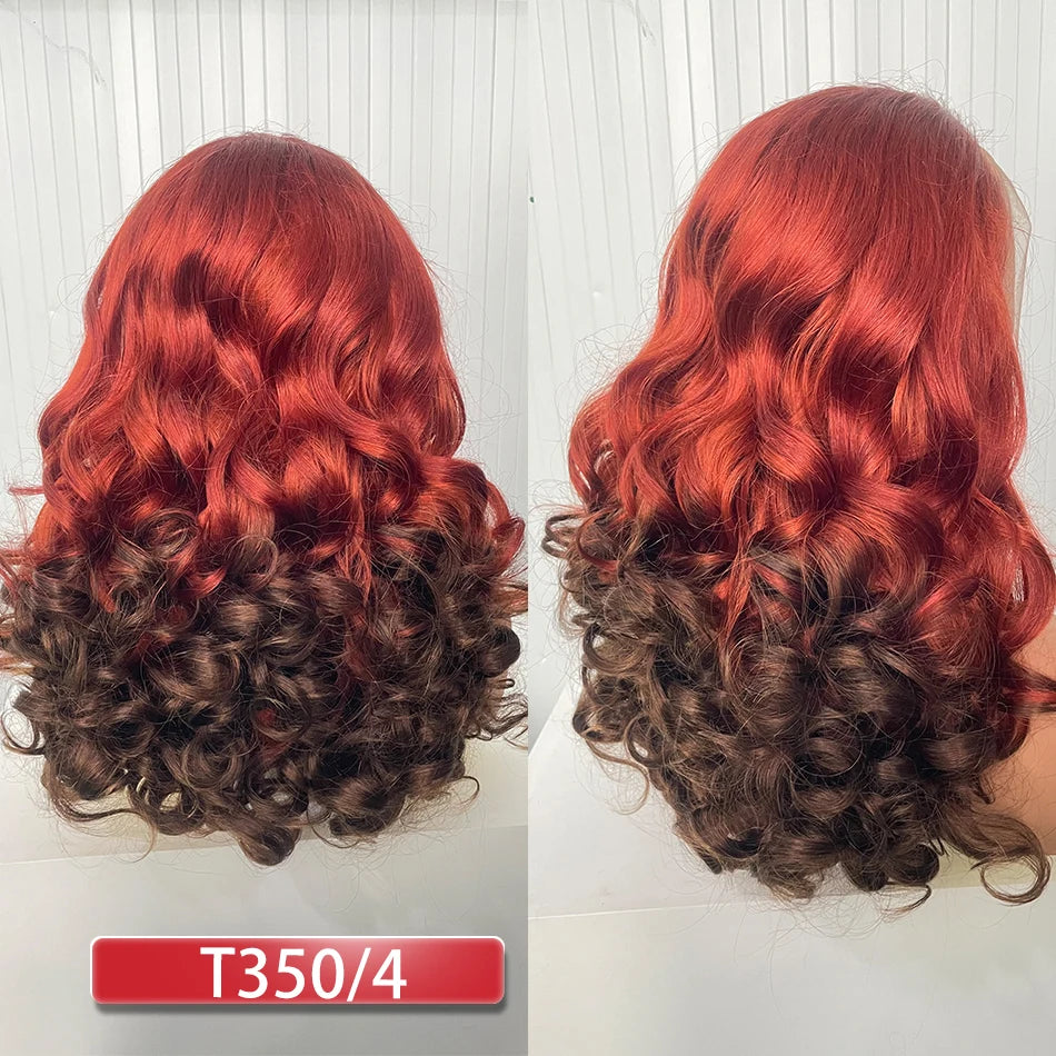 100% Vietnamese Hair Wigs Super Double Drawn Ombre Bouncy Body Wave 250 Density Highlight HD Lace Frontal Wigs Human Hair Genger