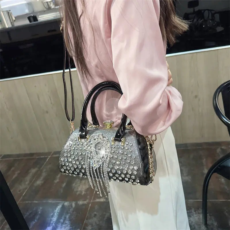 Fashion Diamonds Leather Women's Handbag Small Shoulder Cross-Body Bag New Elegant Evening Bag Portable Girls Party Dinner Bags