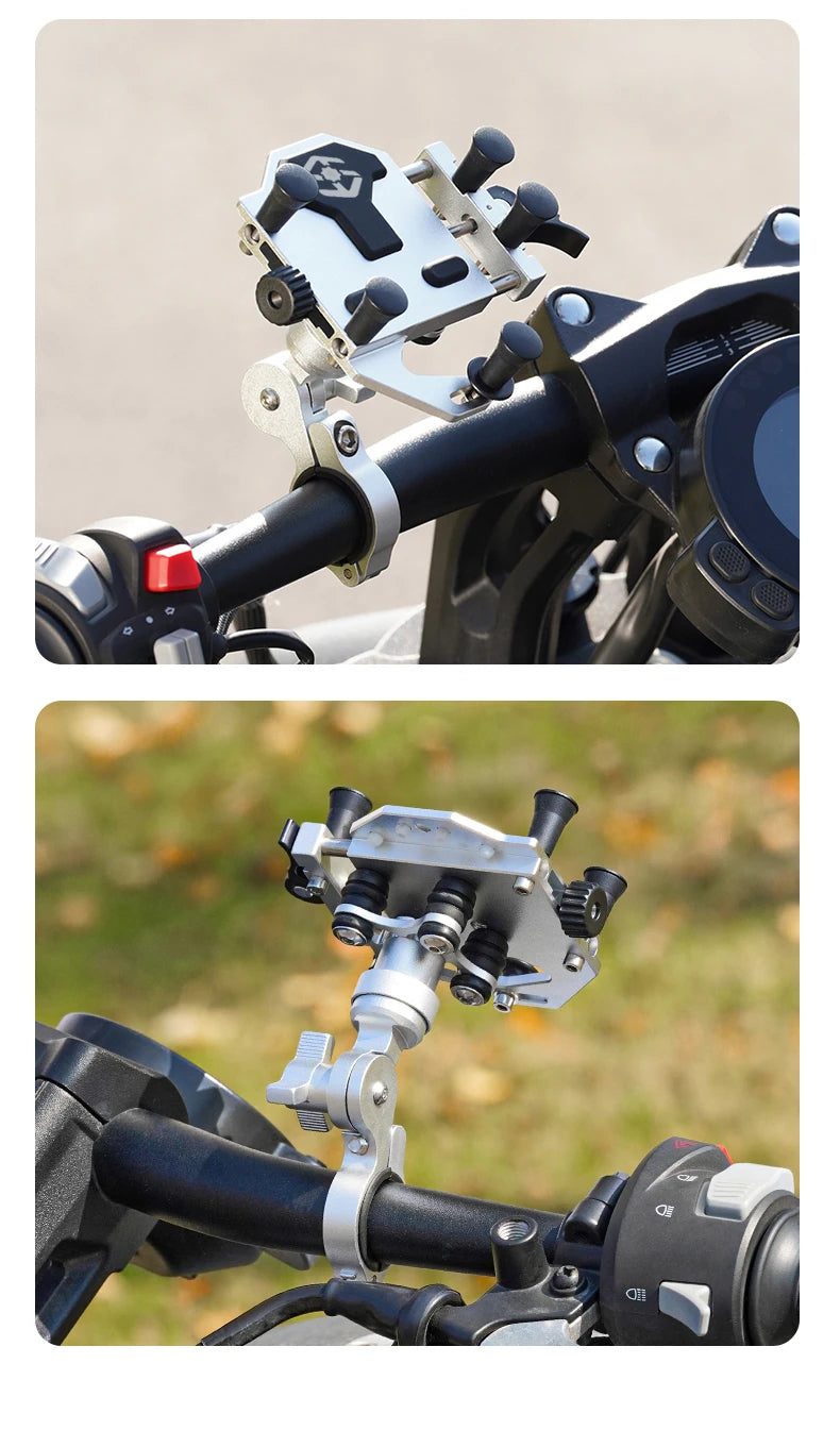 Motorcycle Phone Holder Universal Alloy Shock-Absorbing Motos Bicycle Handlebar Navigation Bracket 360° Rotary Adjustable Stand