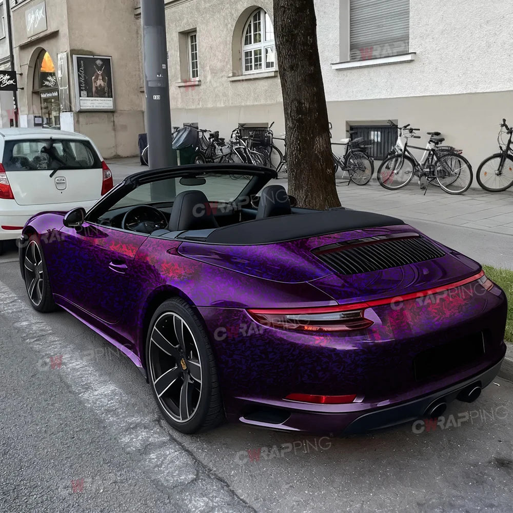 Car Vinyl Wrapping Carbon Fiber Foil Motorcycle Sticker Glossy PET Laser Purple Waterproof Vinyl Bubble-free for Car Film Cover