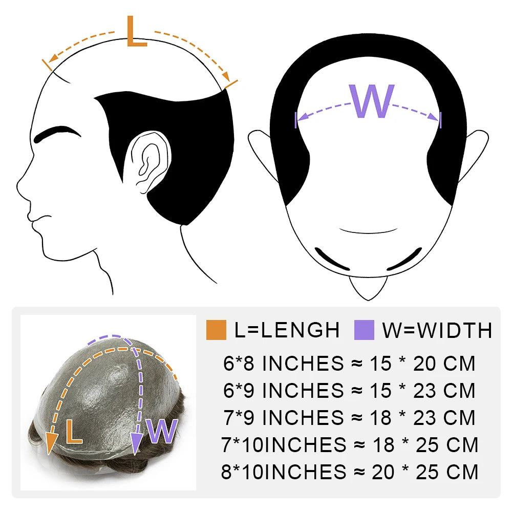 EVASFOS 0.02-0.04mm Super Thin Skin Men's Toupee Natural European Human Hair Male Wig Prosthesis Hair System For Men