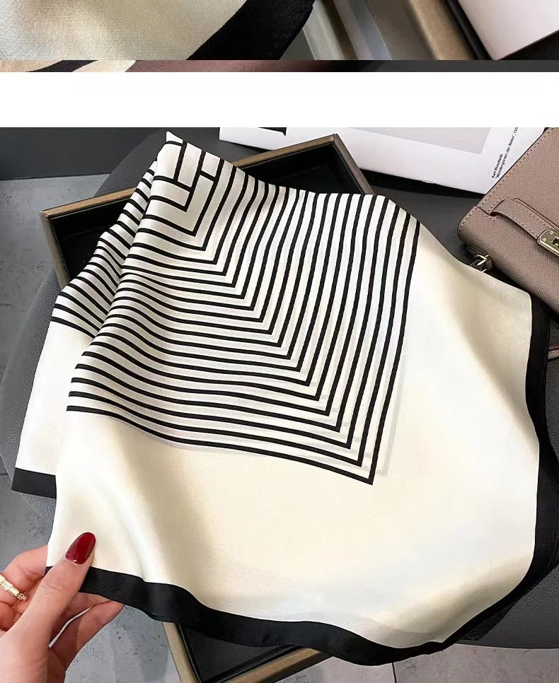 Luxury2025Square Silk Scarf for Women 90*90Hijab Hair Bands Neckerchief Female Satin Shawl Ribbon Headband Fashion Wraps