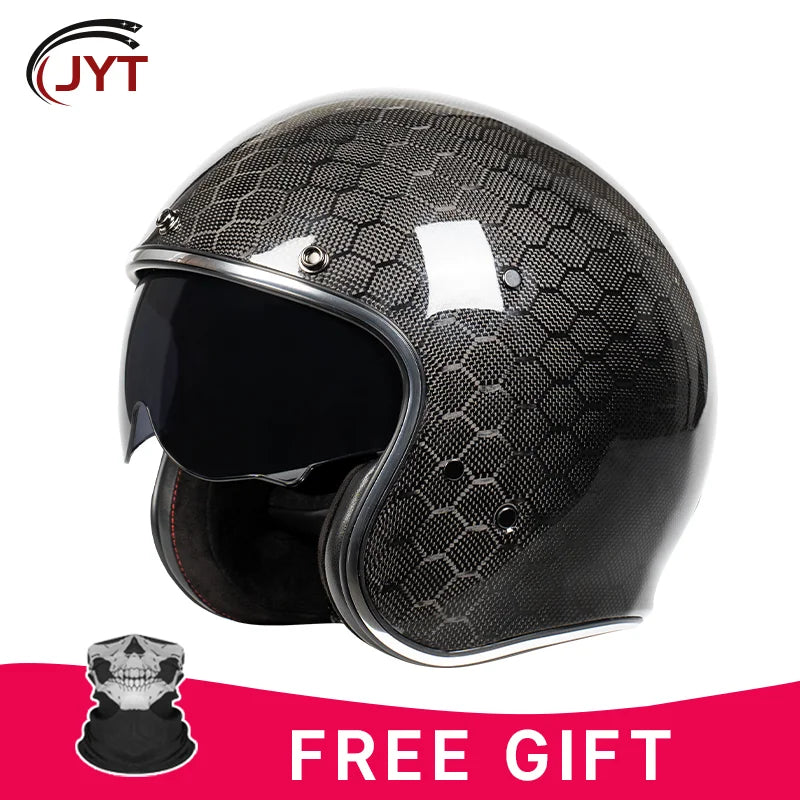 DOT Approved 12K Carbon Fiber Open Face Helmet with Visor Motorcycle Helmet Cascos Para Motos 3K 12K Jet Helmets Four Seasons