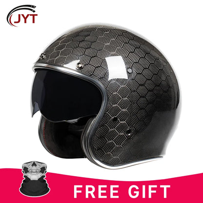 DOT Approved 12K Carbon Fiber Open Face Helmet with Visor Motorcycle Helmet Cascos Para Motos 3K 12K Jet Helmets Four Seasons