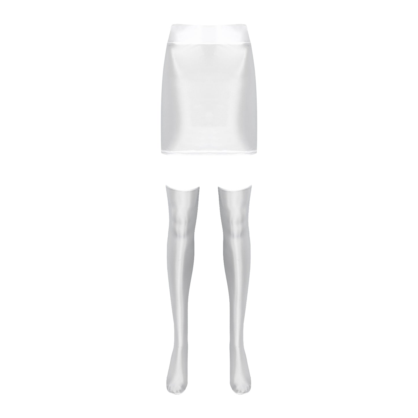Womens Glossy Nightclub Outfit Shiny High Waist Mini Skirt with Stockings Set Rave Party Cheer Booty Workout Pole Dance Clubwear