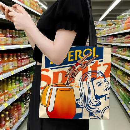 1pc Aperol Spritz Art Print Tote Bag Reusable Fabric Grocery Foldable Shopping Bag