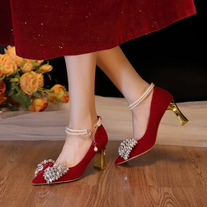 Red Wedding Shoes Women's 2025 New High Heels