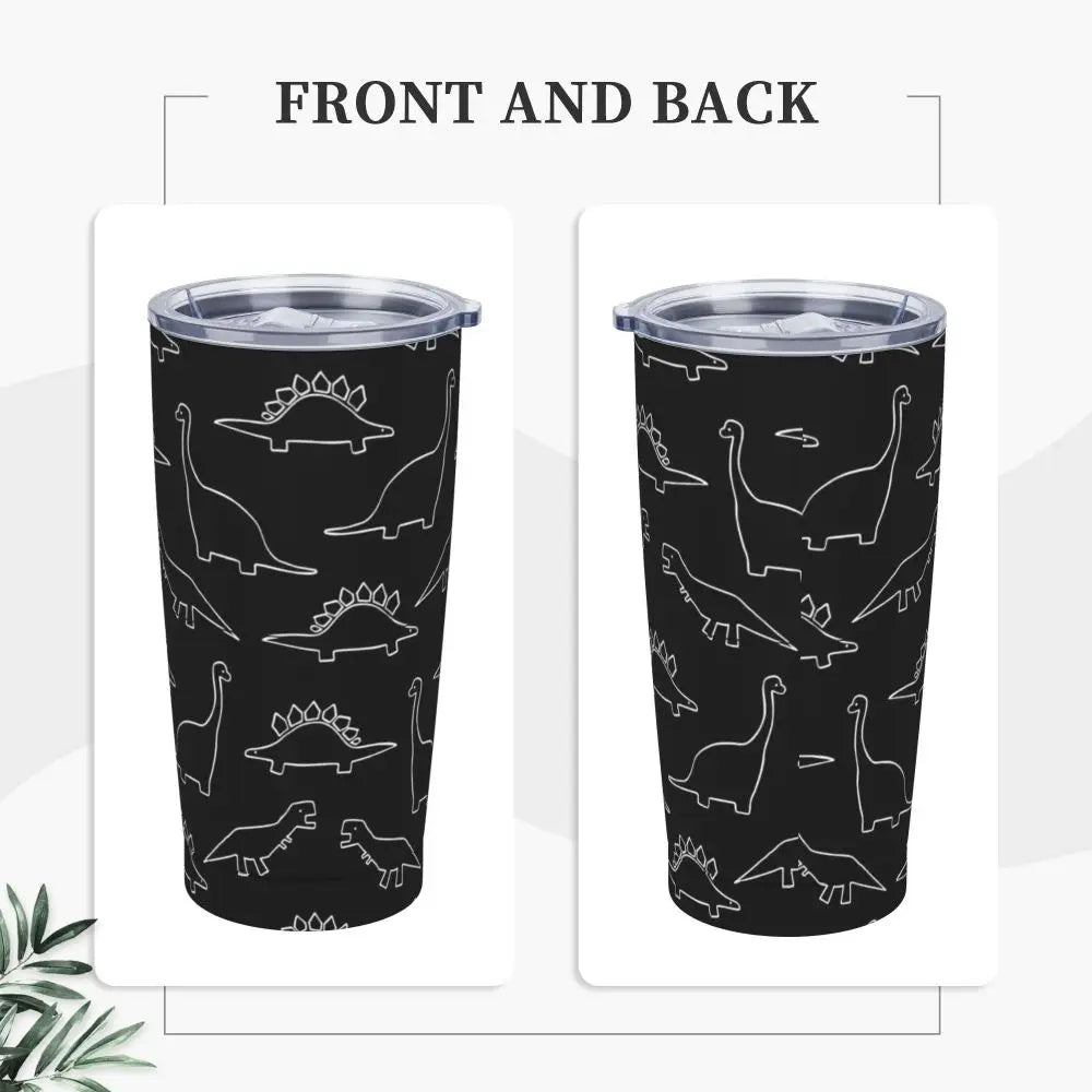 Stainless Steel Tumbler Dinosaur Silhouette Mugs Cup With Straws Animal Beach Cold Drink Water Bottle Insulated Thermal Mug