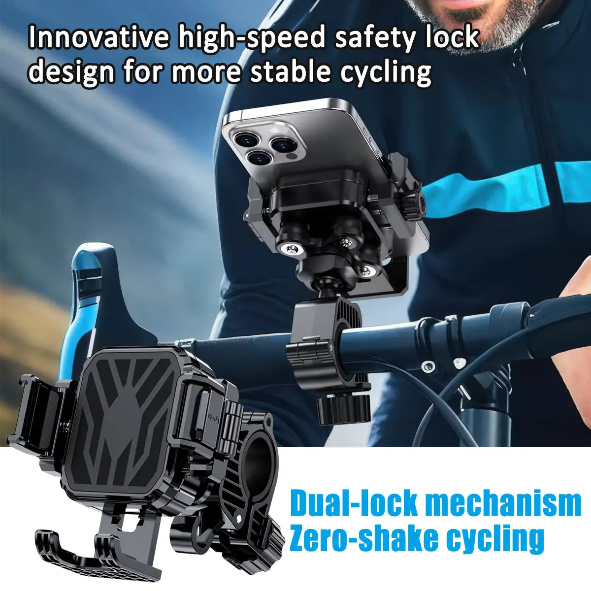 Motorcycle Riding Shock-Absorbing Phone Holder Adjustable Anti-Theft Quick Release Navigation Bracket with Mountain/Road Bicycle